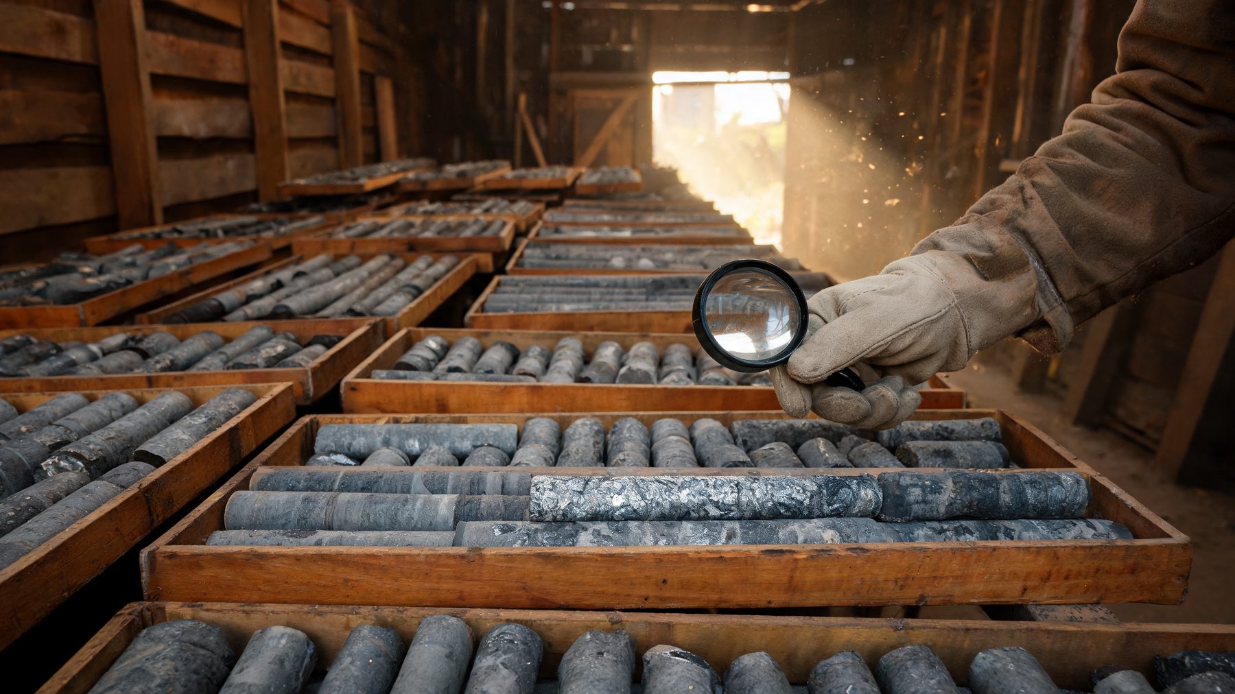 Drill core in an exploration core shed