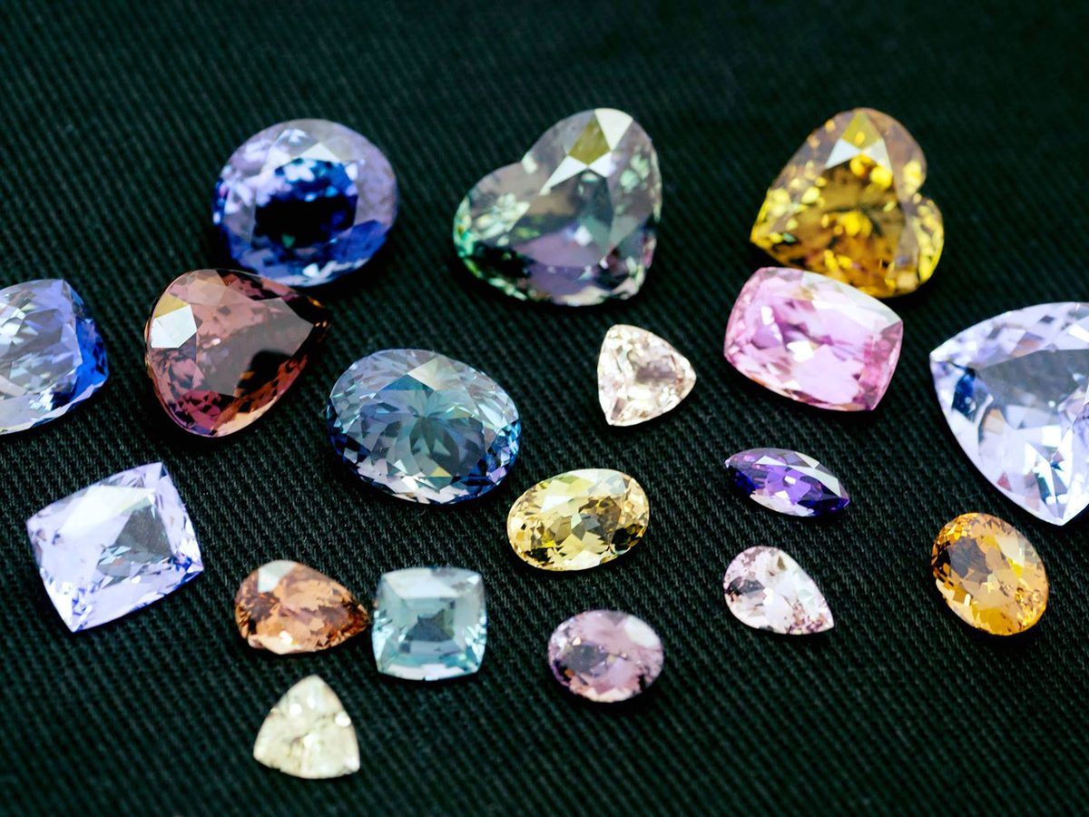 Cut coloured gemstones in a range of colours