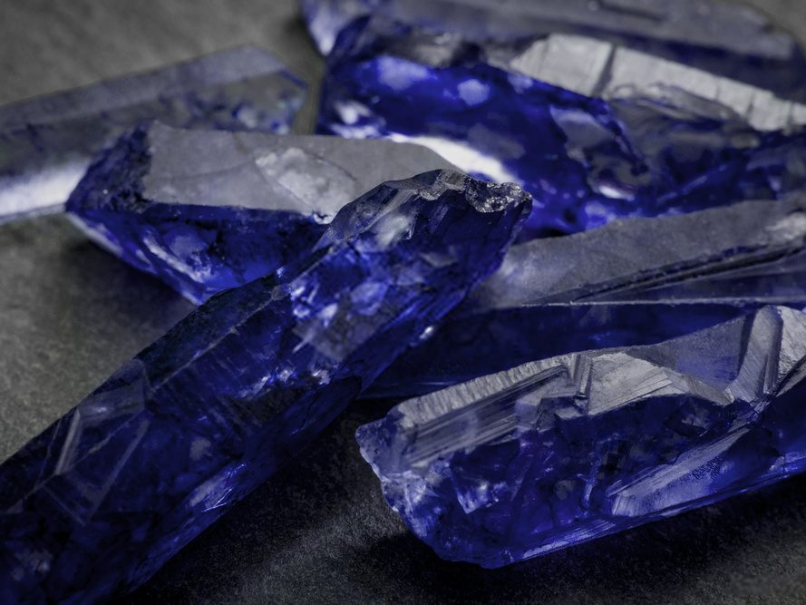 Rough tanzanite crystals